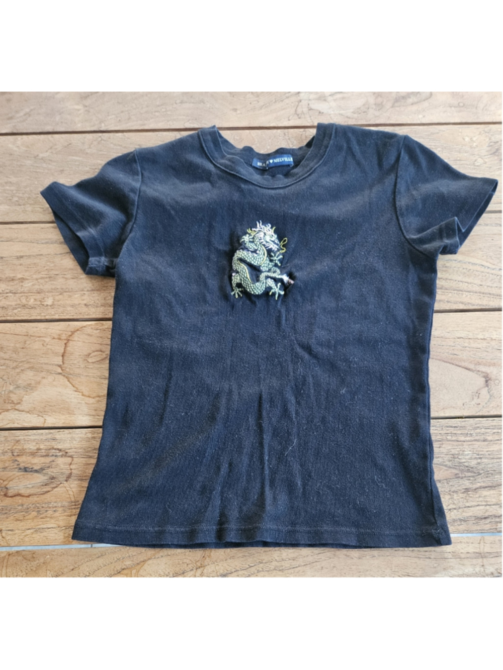 Brandy Melville Ashlyn Dragon Baby Tee Black Embroidered One Size Y2K